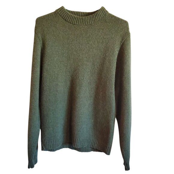 Vintage Union Made in USA Shetland Wool Blend Army Green Crewneck Sweater Medium - Picture 1 of 16